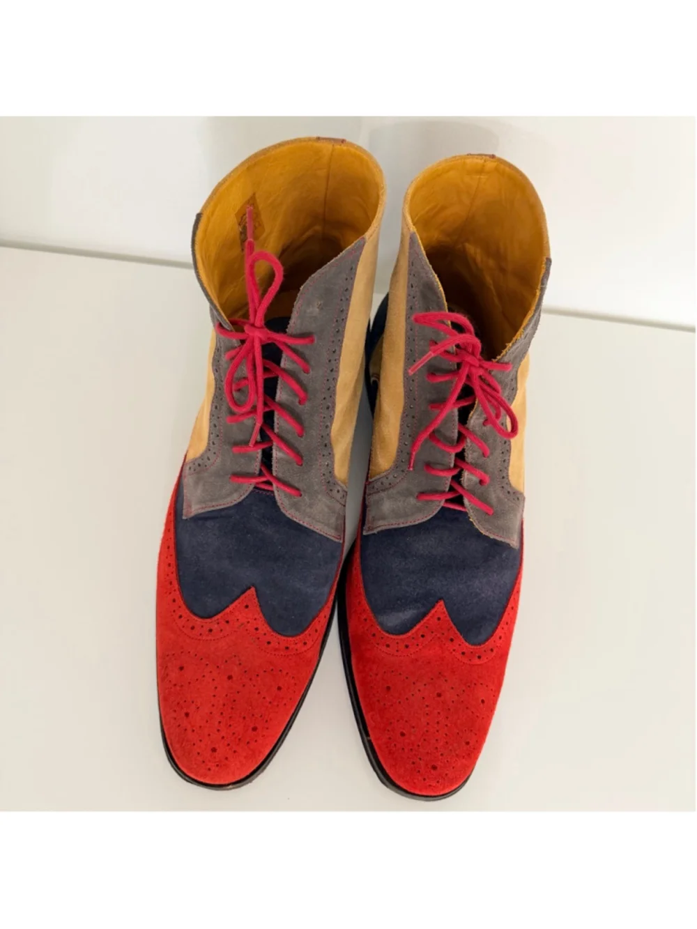 UNDANDY Men's Suede Wingtip Brogue Chukka Boots Size 12 Navy Mustard Red Gray